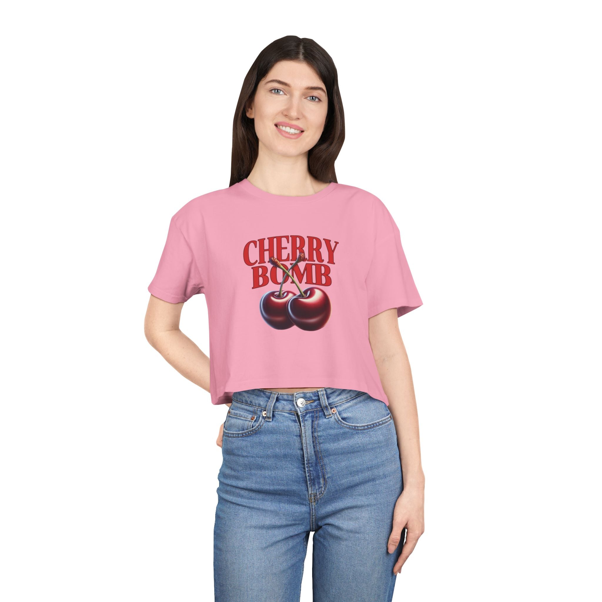 Cherry Bomb Crop Tee – Retro Cherry Graphic Women's Crop Top