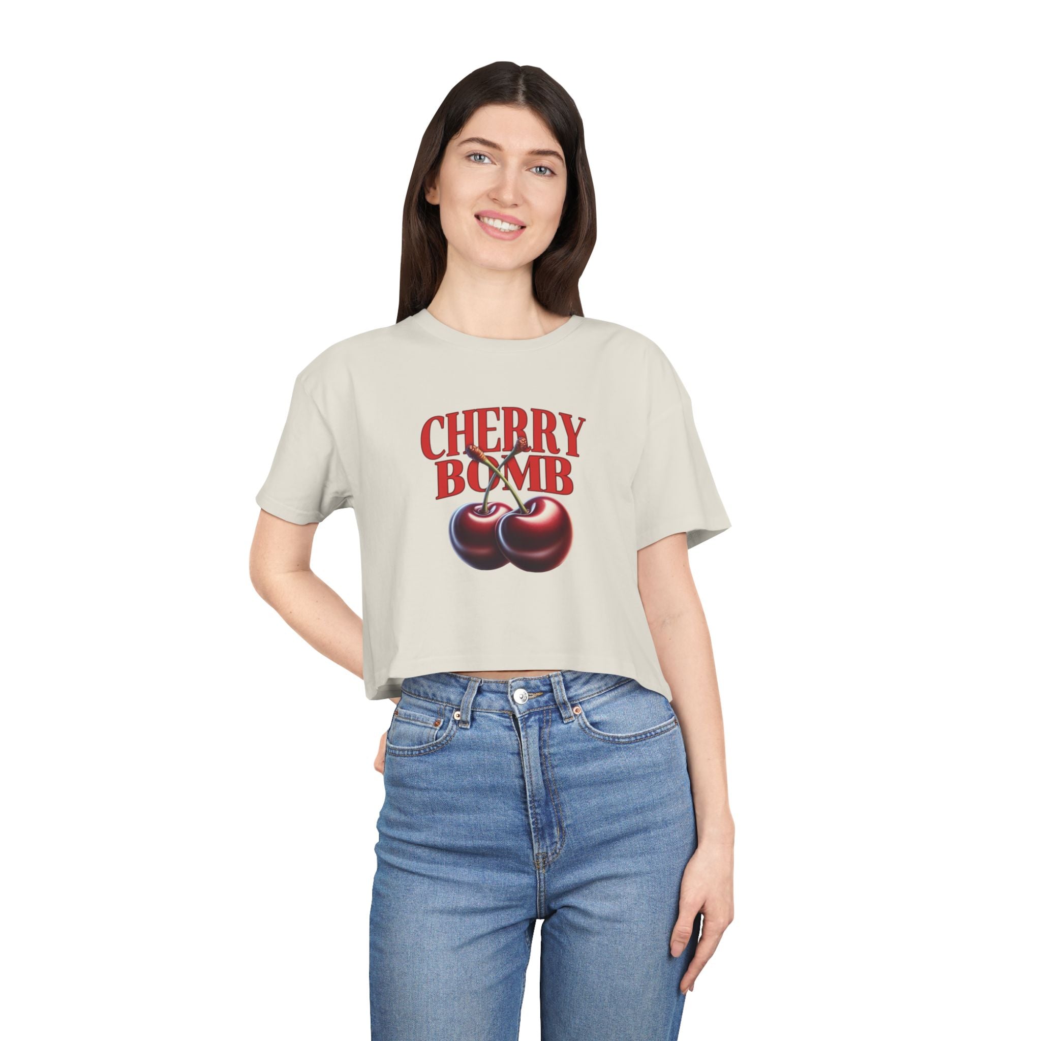 Cherry Bomb Crop Tee – Retro Cherry Graphic Women's Crop Top