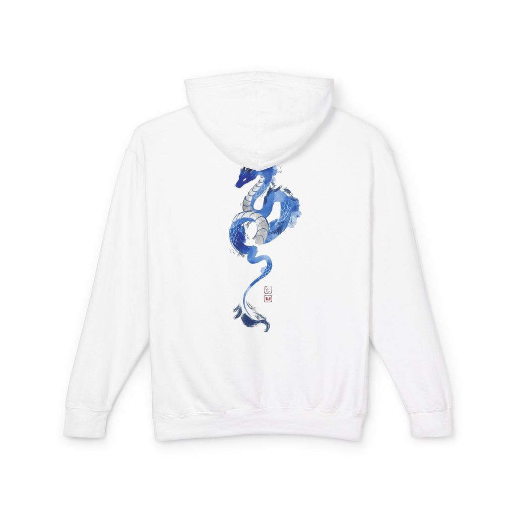 Blue Watercolor Dragon Hoodie — Japanese Calligraphy "Awakened Dragon"