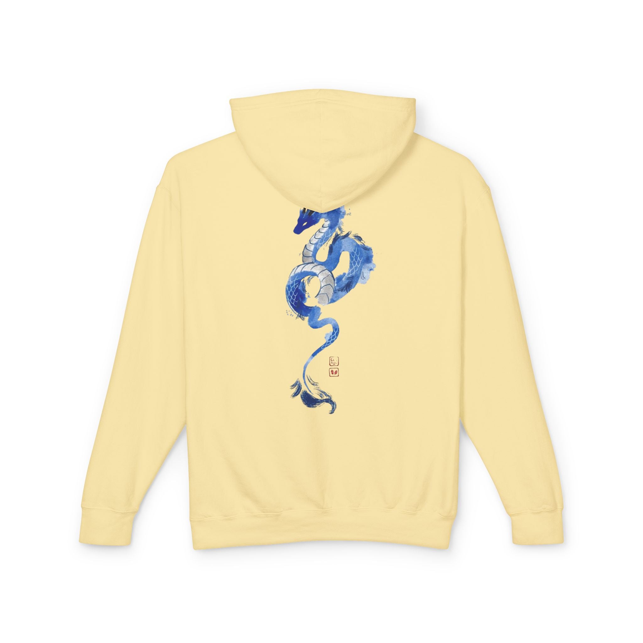 Blue Watercolor Dragon Hoodie — Japanese Calligraphy "Awakened Dragon"